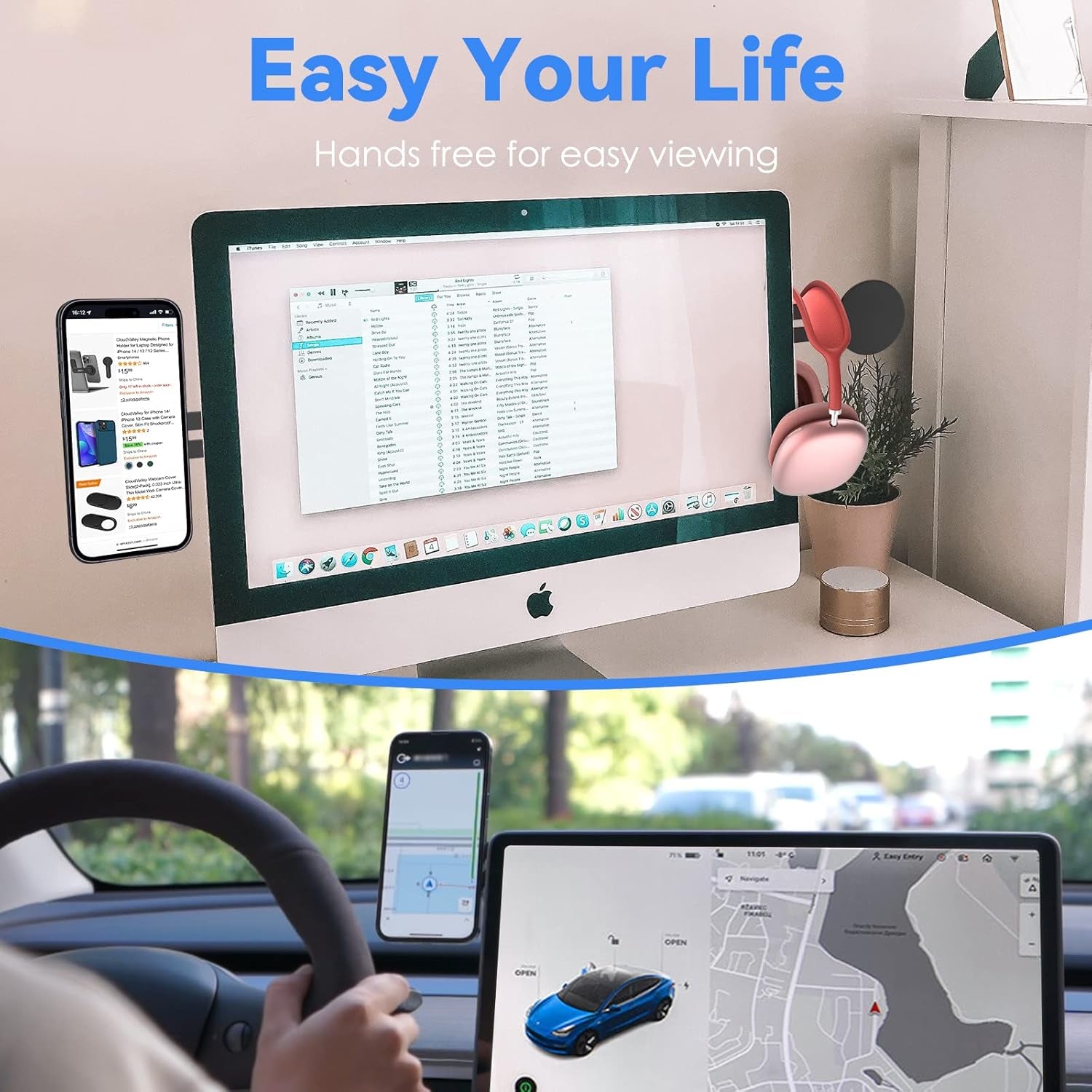 Magnetic Laptop Phone Holder, Adjustable Continuity Camera Mount Compatible with Magsafe & for Ios 16 / Macos 13 Ventura, Slim Portable Computer Expansion Bracket for Smartphone, Black