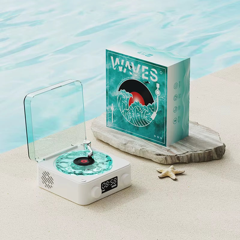 Retro Vinyl Small Wireless Bluetooth Speaker with Tf Card Aux Portable Vintage Music Player with Turntable White Noise Speaker