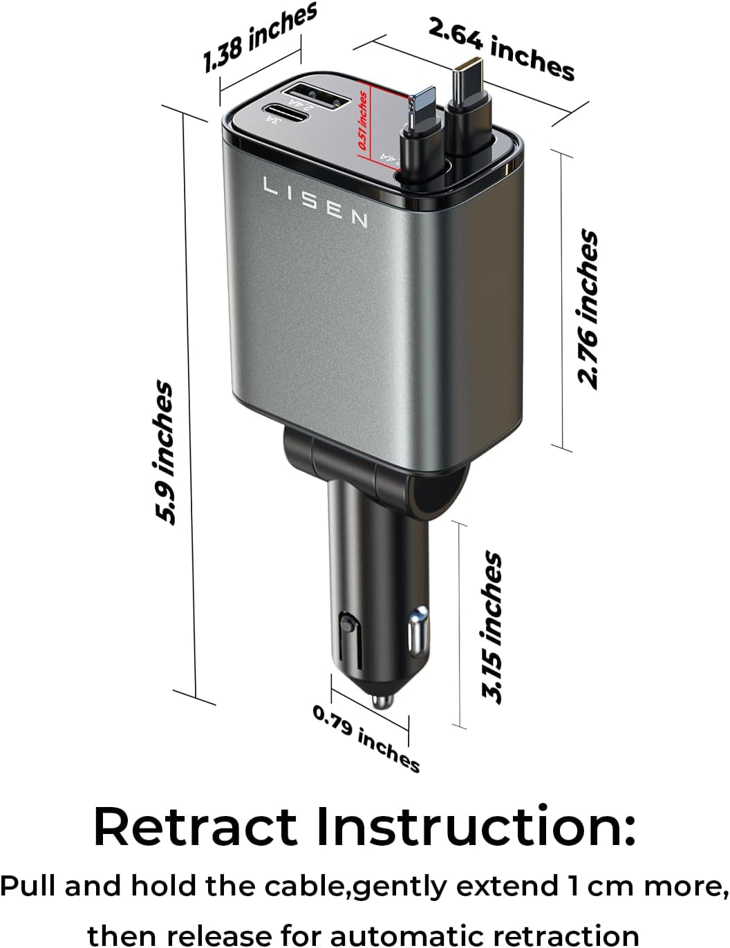 Retractable Car Charger, 69W USB C Car Accessories Adapter for Iphone 16 USB C Charger Fast Charging, Toyota Tacoma Accessories, Travel Essentials Gifts for Women Men, for Iphone 16 Pro Max 15