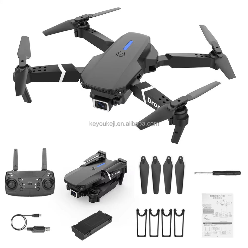 Wholesale E88 Mini Drone 4K Hd Dual Camera Fpv 15 Minutes Flying Long Range Rc Quadcopter Foldable Drone for Beginner