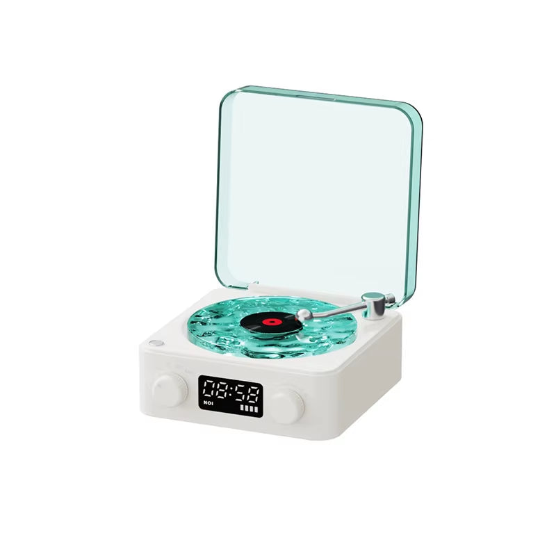 Retro Vinyl Small Wireless Bluetooth Speaker with Tf Card Aux Portable Vintage Music Player with Turntable White Noise Speaker