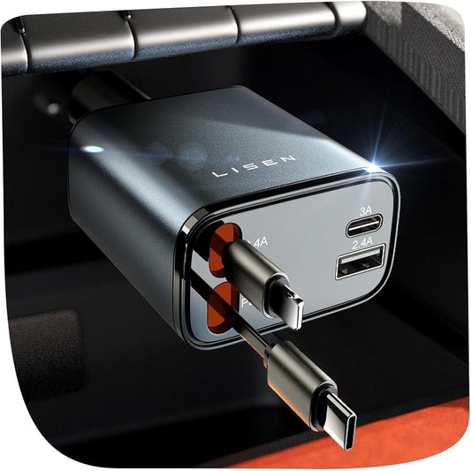 Retractable Car Charger, 69W USB C Car Accessories Adapter for Iphone 16 USB C Charger Fast Charging, Toyota Tacoma Accessories, Travel Essentials Gifts for Women Men, for Iphone 16 Pro Max 15