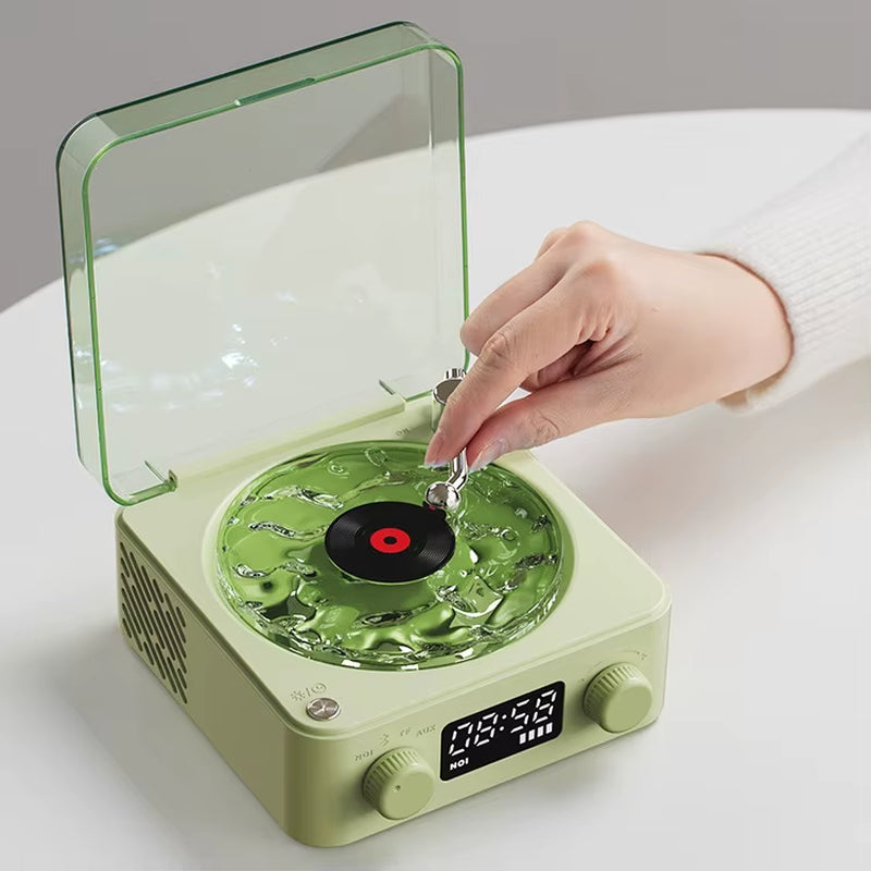 Retro Vinyl Small Wireless Bluetooth Speaker with Tf Card Aux Portable Vintage Music Player with Turntable White Noise Speaker