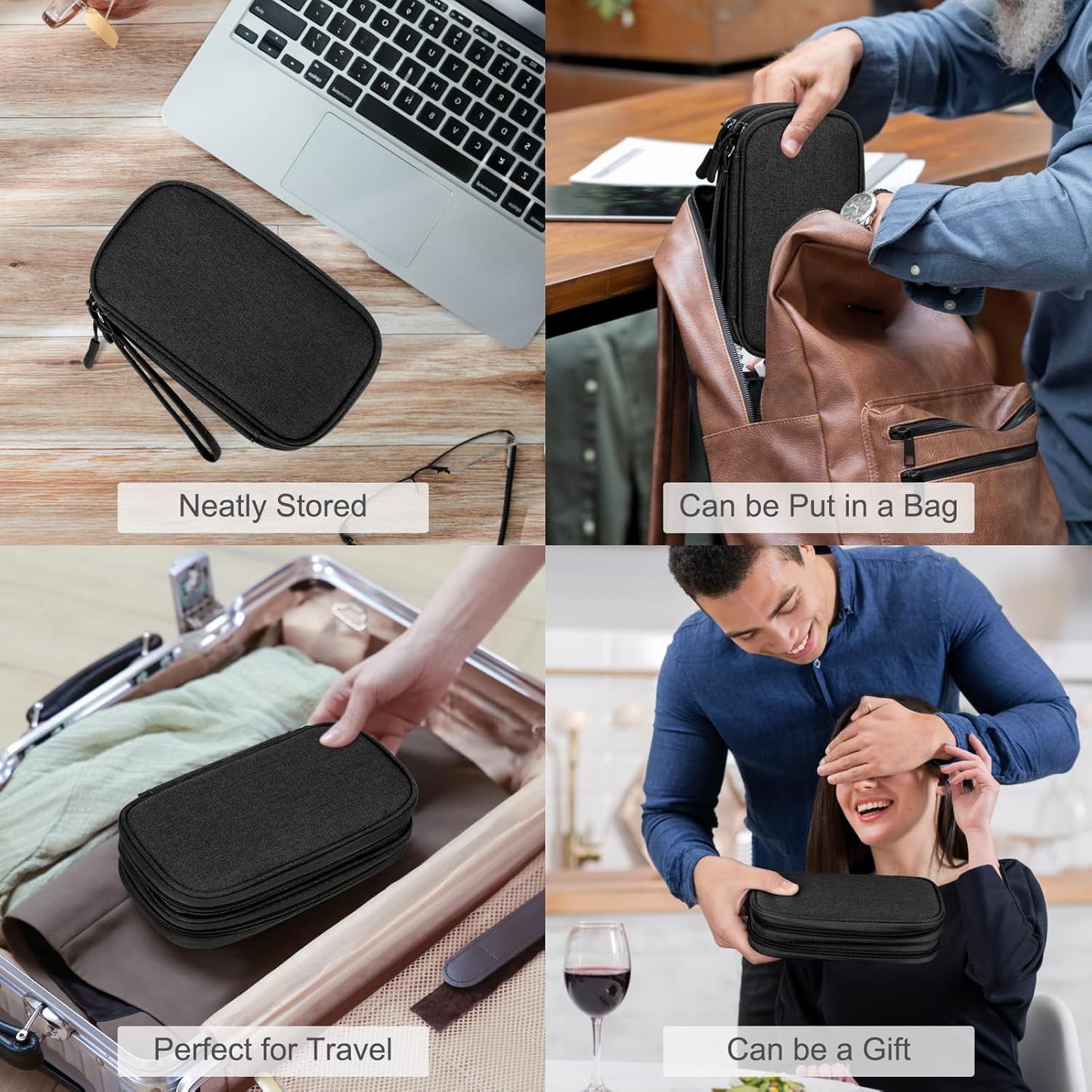 Travel Cable Organizer Pouch Electronic Accessories Carry Case Portable Waterproof Double Layers All-In-One Storage Bag for Cord, Charger, Phone, Earphone Black