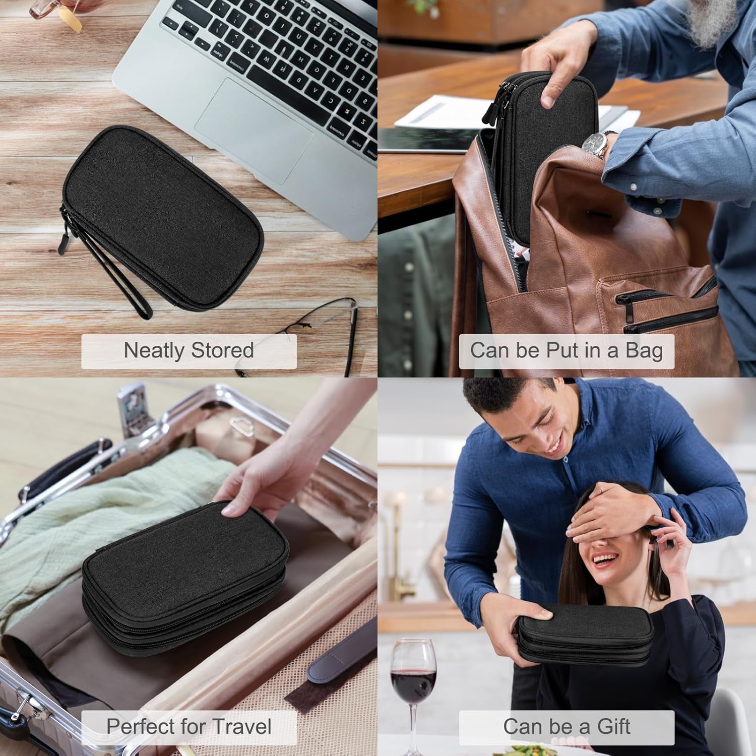 Travel Cable Organizer Pouch Electronic Accessories Carry Case Portable Waterproof Double Layers All-In-One Storage Bag for Cord, Charger, Phone, Earphone Black