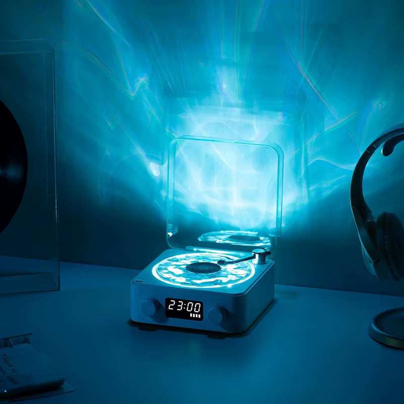 Retro Vinyl Small Wireless Bluetooth Speaker with Tf Card Aux Portable Vintage Music Player with Turntable White Noise Speaker