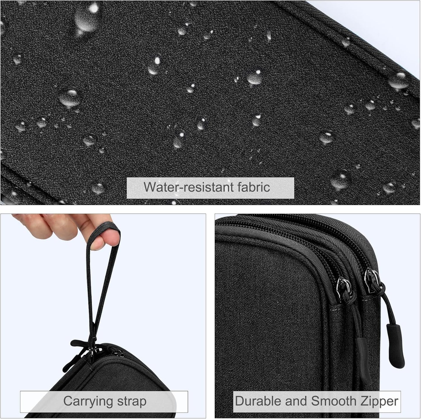 Travel Cable Organizer Pouch Electronic Accessories Carry Case Portable Waterproof Double Layers All-In-One Storage Bag for Cord, Charger, Phone, Earphone Black