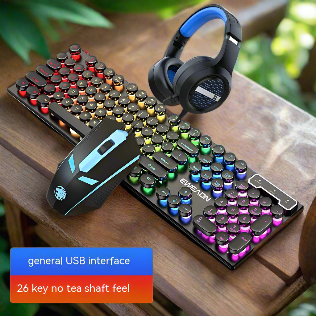 Punk Keyboard and Mouse Set Retro round Parts Wired