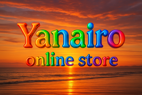 I want the name Yanairo online store be in the form of a rainbow with the sunset at the back over the see